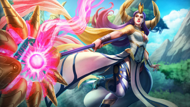 Woman demon sword mountain sky free wallpaper for desktop - medium preview image