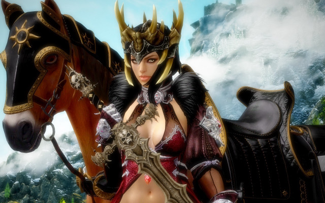 Woman horse gothic armor blonde free wallpaper for desktop - medium preview image