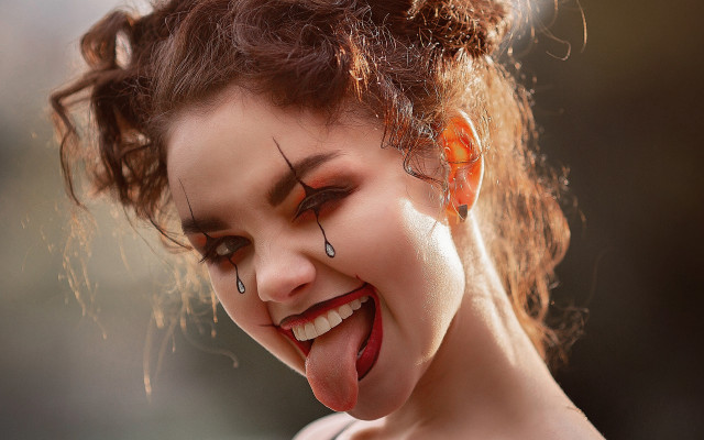Woman tongue out blood dripping free wallpaper for desktop - medium preview image