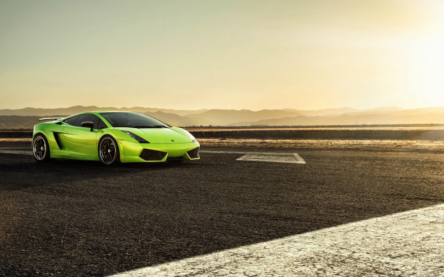 Green sports car desert sunset #2 free wallpaper for desktop - medium preview image