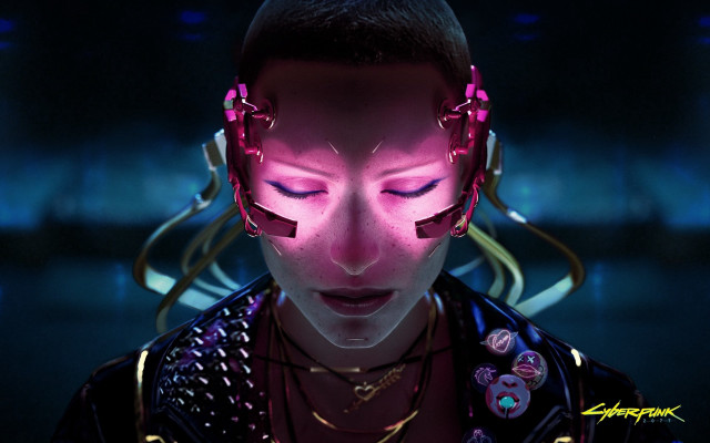 Woman headphones neon light cyberpunk free wallpaper for desktop - medium preview image