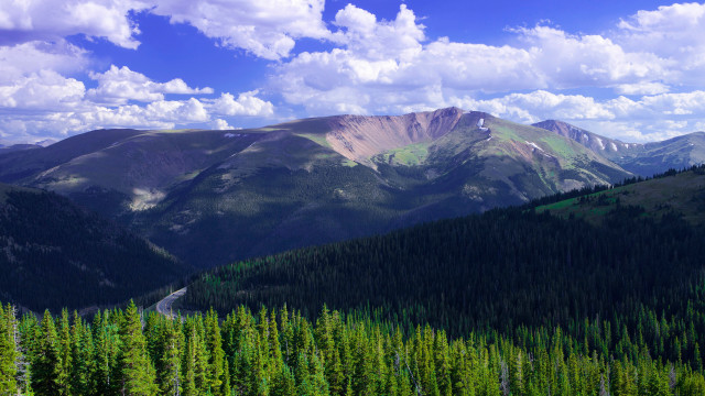 Mountain range road trees clouds free wallpaper for desktop - medium preview image