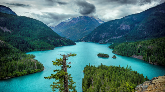 Lake mountains trees cloudy sky #5 free wallpaper for desktop - medium preview image