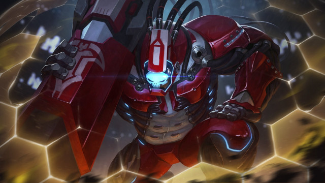 Glowing robot red suit mecha free wallpaper for desktop - medium preview image
