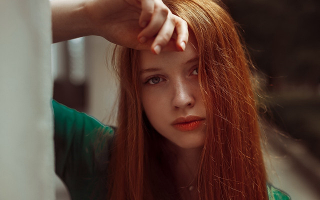Red haired woman portrait looking free wallpaper for desktop - medium preview image