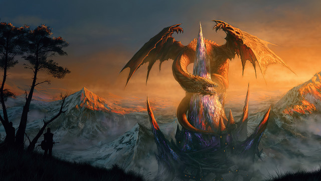 Dragon wings mountain sunset fire free wallpaper for desktop - medium preview image