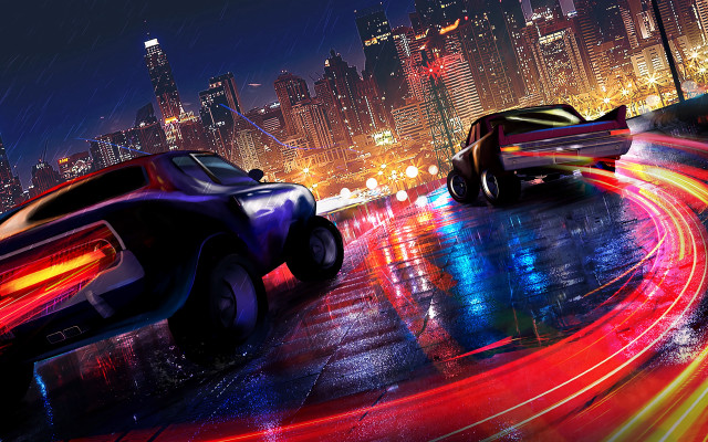 Night city cars neon traffic free wallpaper for desktop - medium preview image