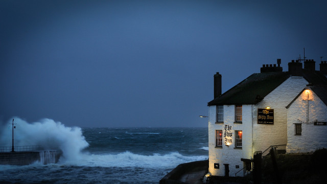 House shore wave lighthouse stormy free wallpaper for desktop - medium preview image