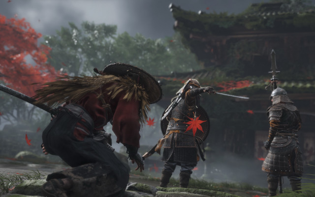 Samurai autumn leaves armor sword free wallpaper for desktop - medium preview image