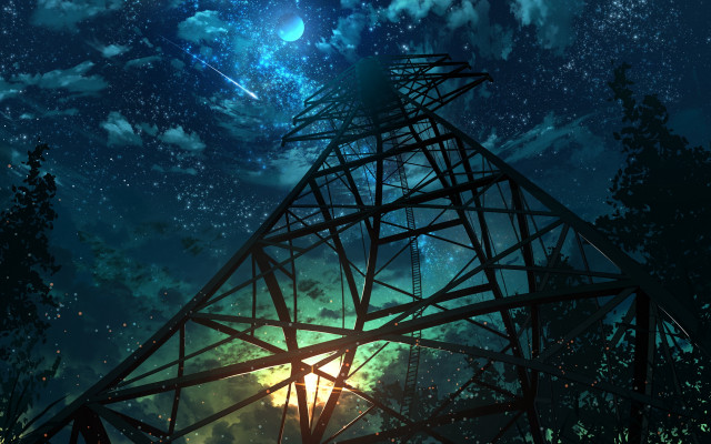 Tower sky stars sun night free wallpaper for desktop - medium preview image