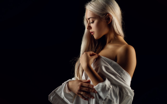 Woman white dress open shirt free wallpaper for desktop - medium preview image