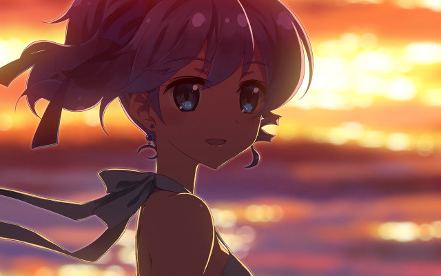Sunset girl ponytail water rayonism free wallpaper for desktop - medium preview image