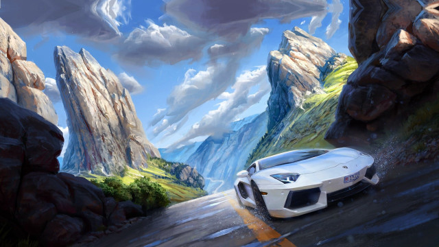 White sports car mountain road #8 free wallpaper for desktop - medium preview image