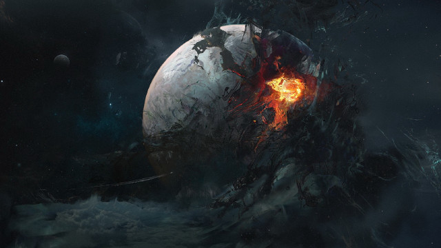 Space station planet fireball aurora free wallpaper for desktop - medium preview image