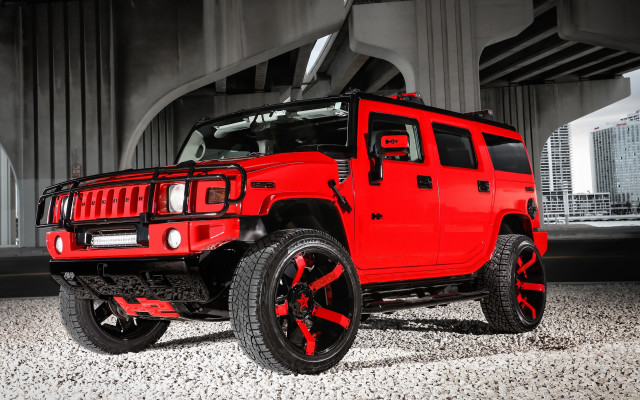 Red jeep city parking lot free wallpaper for desktop - medium preview image