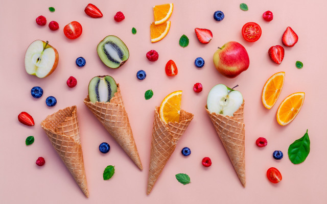 Fruit cones berries leaves pink free wallpaper for desktop - medium preview image