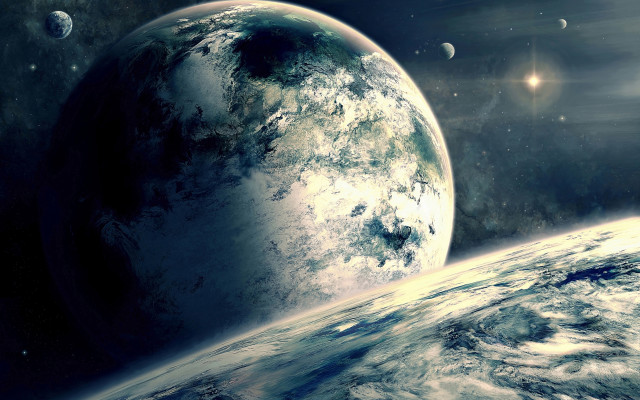 Space planets sun starfield mattepainting free wallpaper for desktop - medium preview image
