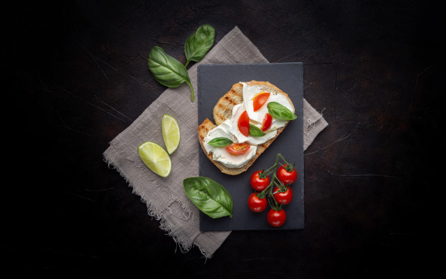 Sandwich tomatoes cheese basil lime free wallpaper for desktop - medium preview image