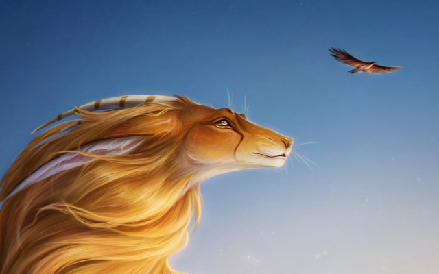 Lion bird flying sky storybook free wallpaper for desktop - medium preview image