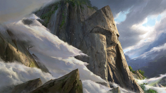 Mountain cliff clouds sunset castle free wallpaper for desktop - medium preview image