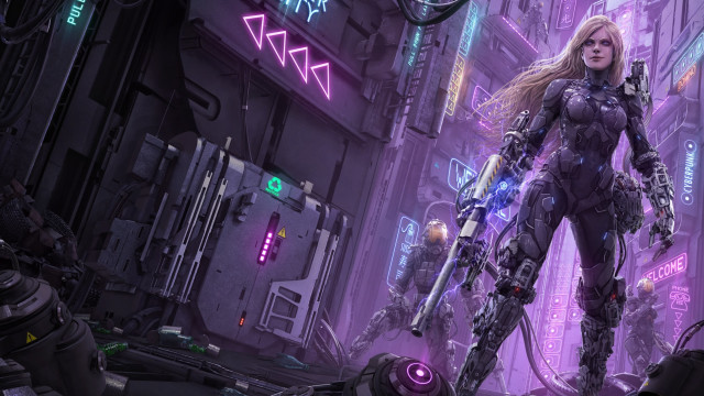 Futuristic city neon lights gun free wallpaper for desktop - medium preview image