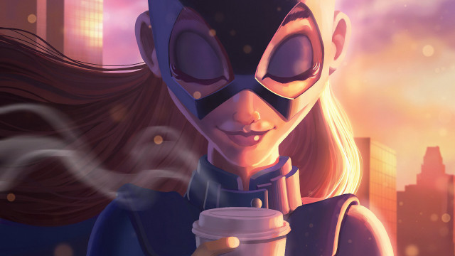 Cartoon character coffee city sunset free wallpaper for desktop - medium preview image