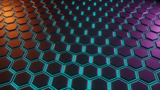 Colorful hexagons black blue orange free wallpaper for desktop - medium preview image