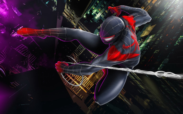 Spiderman cityscape rain fence web free wallpaper for desktop - medium preview image