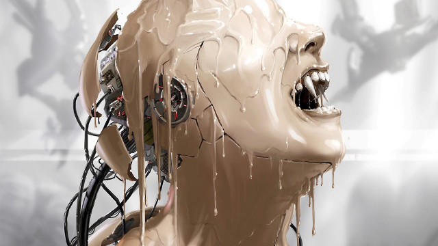 Robot wires biopunk cyberpunk realistic free wallpaper for desktop - medium preview image