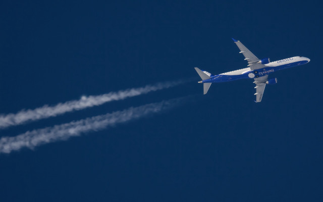 Blue jet flying sky smoke free wallpaper for desktop - medium preview image