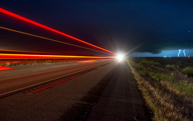 Long exposure car highway night free wallpaper for desktop - medium preview image