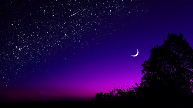 Purple sky stars moon astronaut free wallpaper for desktop - medium preview image