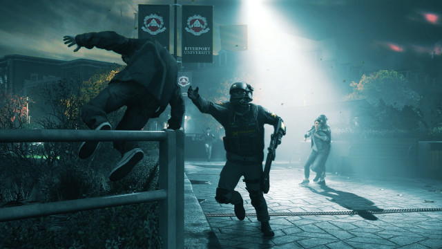 Gas mask run city night free wallpaper for desktop - medium preview image