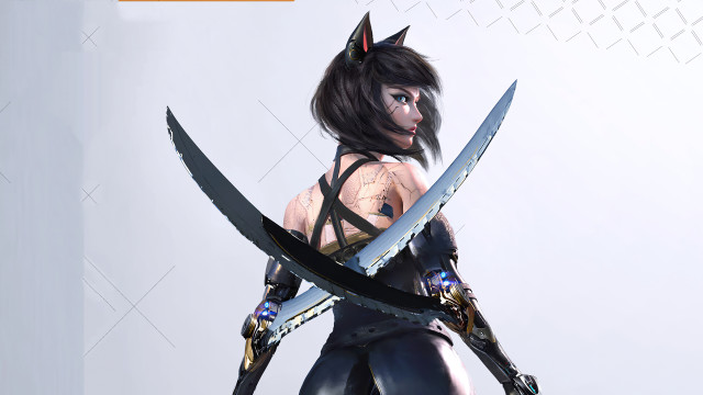 Woman swords cat costume portrait free wallpaper for desktop - medium preview image