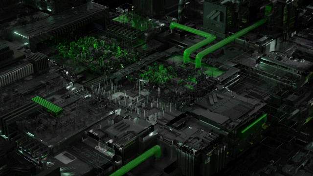 City overgrown green pipes skyscraper free wallpaper for desktop - medium preview image