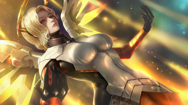 Futuristic woman sword fire smoke free wallpaper for desktop - medium preview image