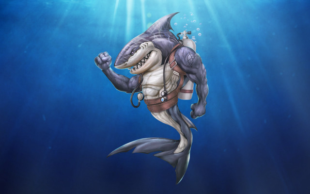 Shark lifejacket scubamask ocean bubble free wallpaper for desktop - medium preview image