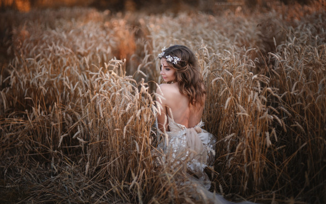 Woman dress field bunt hair free wallpaper for desktop - medium preview image