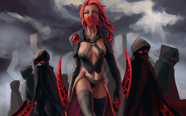 Demon sky woman red costume free wallpaper for desktop - medium preview image