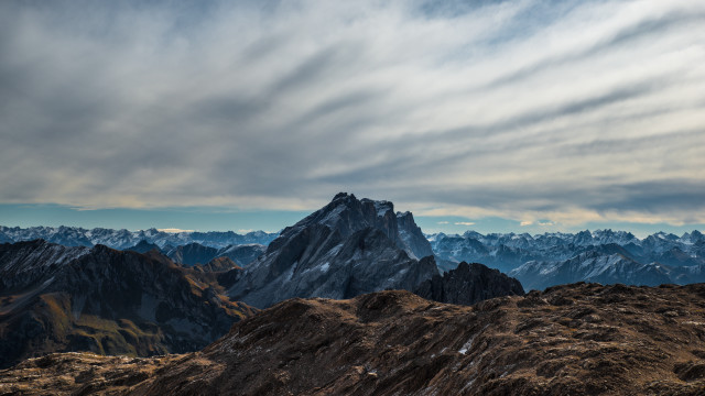 Mountain range clouds snowy tops free wallpaper for desktop - medium preview image