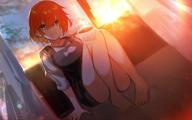 Red haired girl white dress #3 free wallpaper for desktop - medium preview image