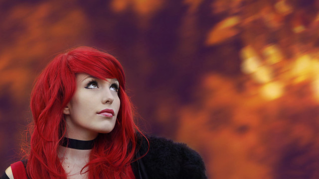 Red haired woman gothic outdoor free wallpaper for desktop - medium preview image