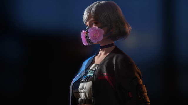 Woman gasmask pinkrose darkroom eve free wallpaper for desktop - medium preview image