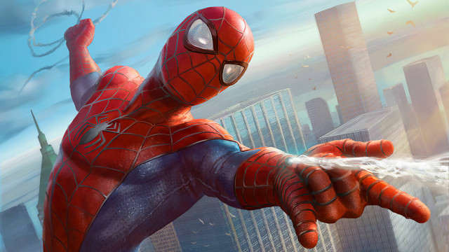 Spiderman city water fence skyscraper free wallpaper for desktop - medium preview image