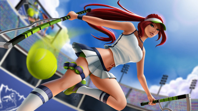 Tennis woman swinging ball sky free wallpaper for desktop - medium preview image