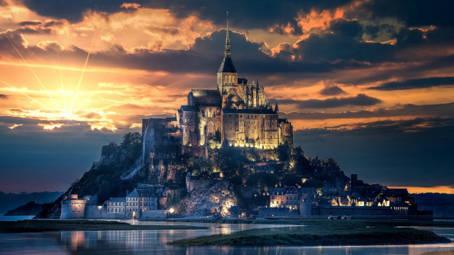 Castle night sunset clouds gothic free wallpaper for desktop - medium preview image