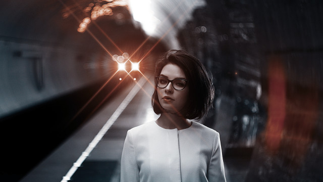 Woman glasses tunnel train retrofuturism free wallpaper for desktop - medium preview image