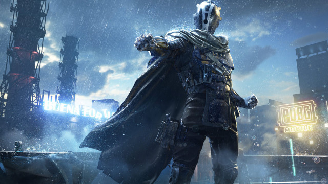 Man suit cape rainy city free wallpaper for desktop - medium preview image