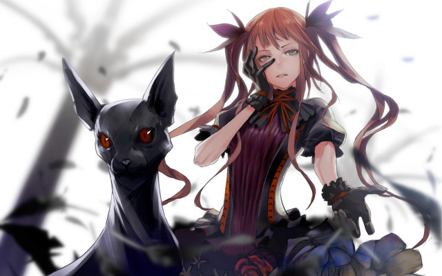 Red haired woman black cat free wallpaper for desktop - medium preview image