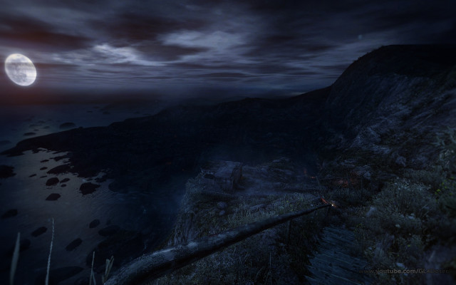 Full moon mountain ocean path free wallpaper for desktop - medium preview image